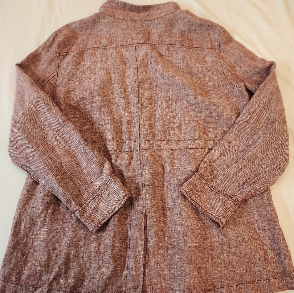 Women Heather Red 100% Linen Snap Buttons Utility Safari Jacket Size 2XL Summer - Picture 13 of 15